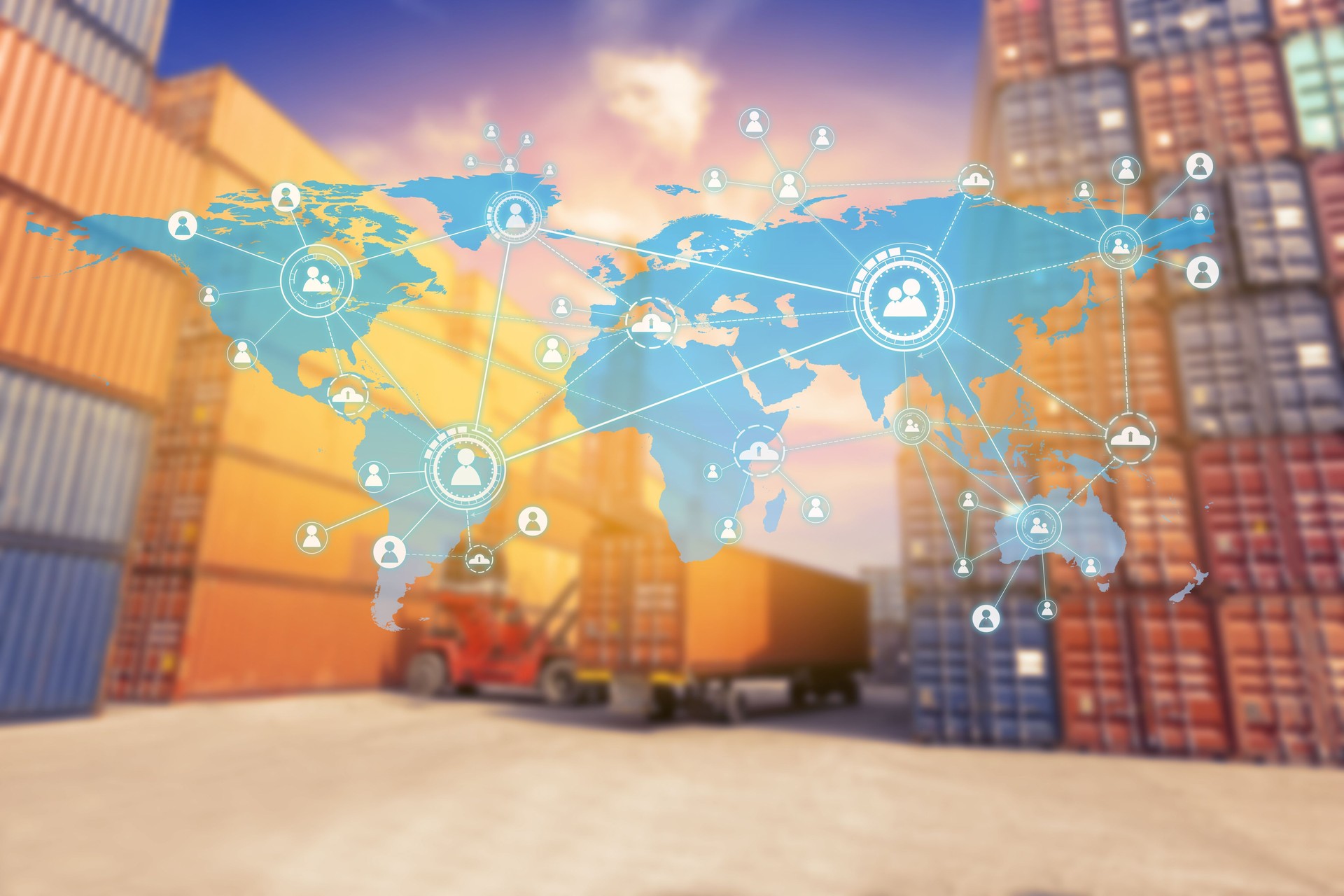 Social connection and networking Logistic Import Export background (Elements of this image furnished by NASA)